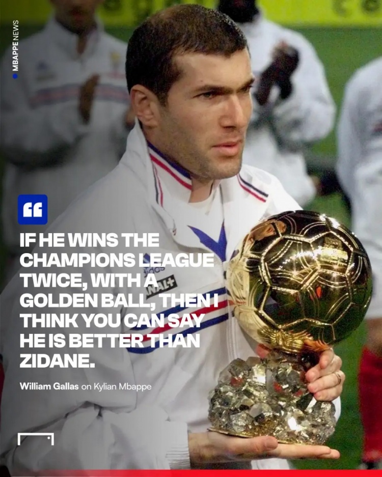 加拉：姆巴佩數(shù)據(jù)是超越了齊達(dá)內(nèi)，但他距離齊祖還差2歐冠+1金球